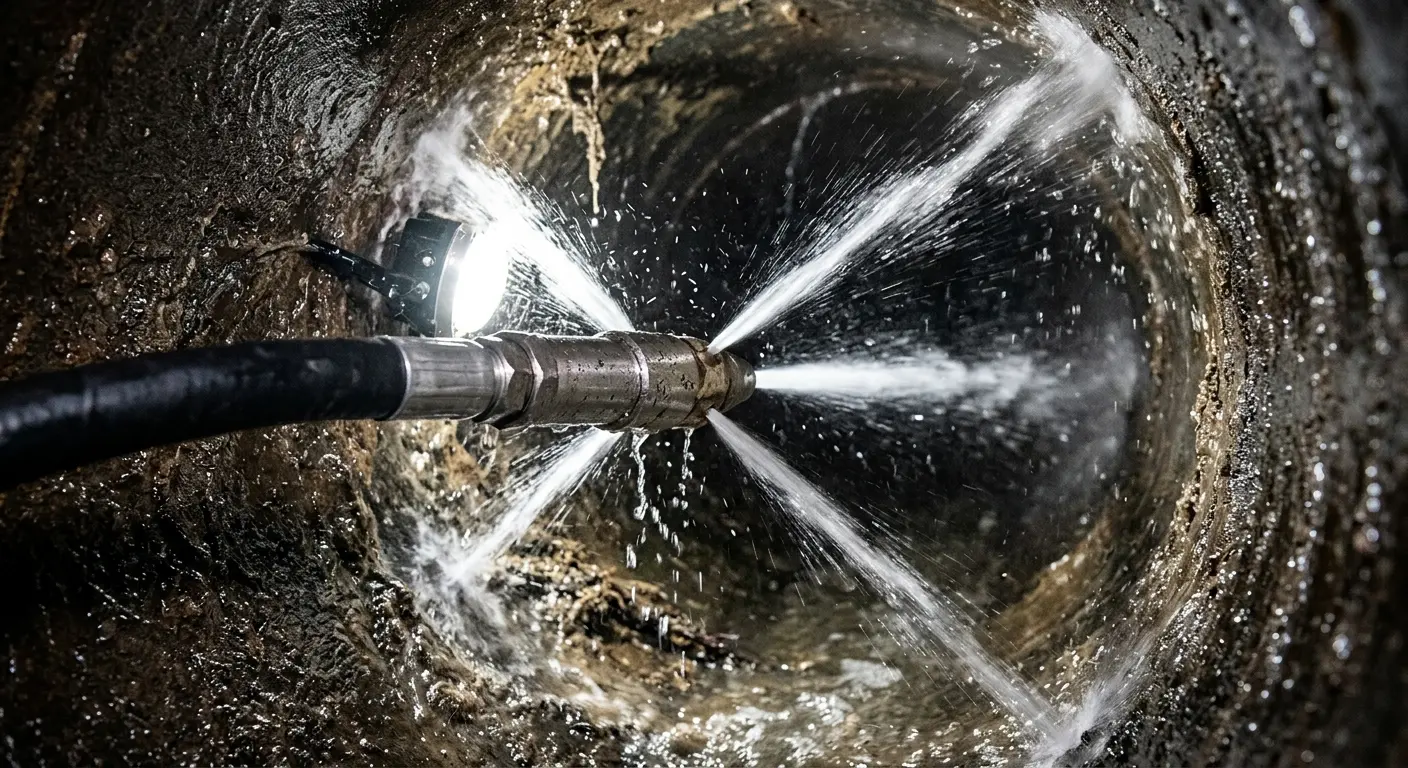 High-pressure hydro jetting nozzle cleaning sewer pipe for Sewer Cleanout in Silvis